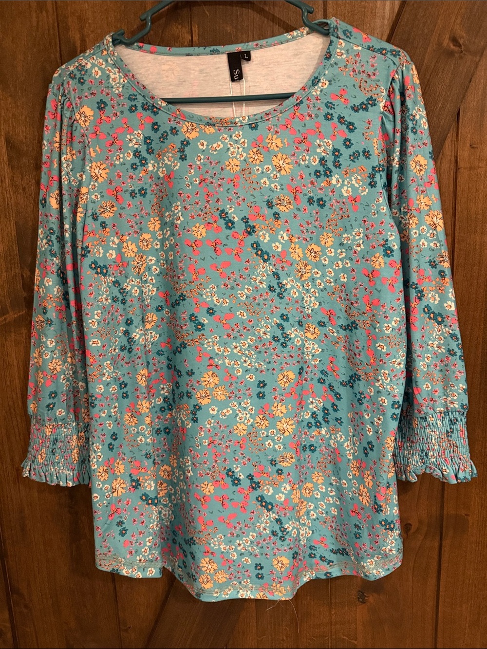 Floral Teal Long-Sleeve Women’s Top